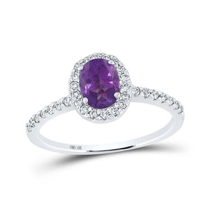 10kt White Gold Womens Oval Lab-Created Amethyst Solitaire Ring 1 Cttw