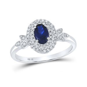 10kt White Gold Womens Oval Lab-Created Blue Sapphire Solitaire Ring 1 Cttw
