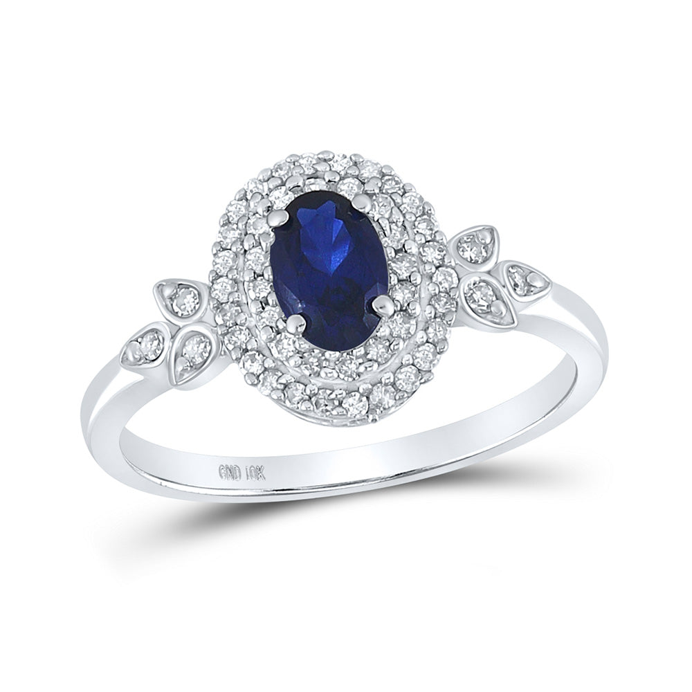 10kt White Gold Womens Oval Lab-Created Blue Sapphire Solitaire Ring 1 Cttw