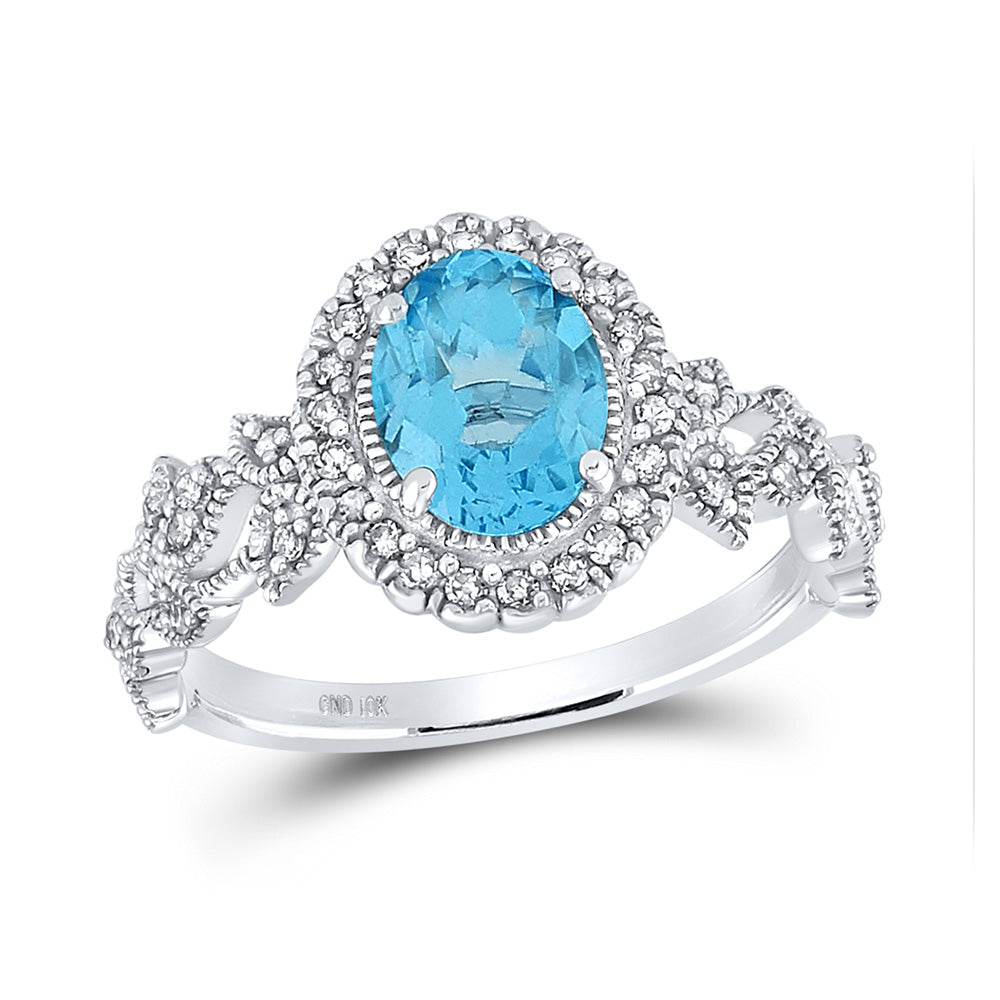 10kt White Gold Womens Oval Lab-Created Blue Topaz Fashion Ring 1-7/8 Cttw