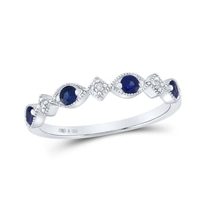 Sterling Silver Womens Round Lab-Created Blue Sapphire Diamond Band Ring 1/3 Cttw