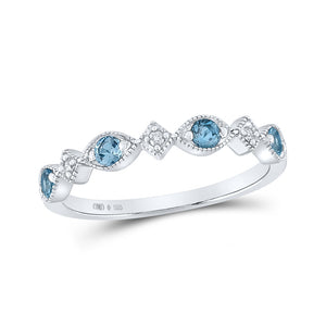Sterling Silver Womens Round Lab-Created Blue Topaz Diamond Band Ring 1/3 Cttw