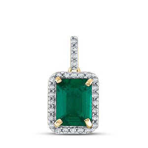 10kt Yellow Gold Womens Cushion Lab-Created Emerald Solitaire Pendant 1-1/2 Cttw