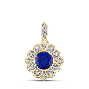10kt Yellow Gold Womens Round Lab-Created Blue Sapphire Fashion Pendant 3/4 Cttw
