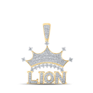 10kt Yellow Gold Mens Round Diamond Lion Crown Charm Pendant 7/8 Cttw