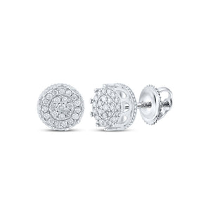 10kt White Gold Mens Round Diamond Cluster Earrings 1/2 Cttw