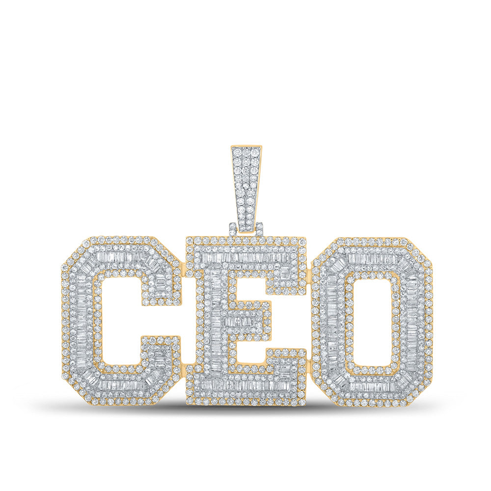 10kt Yellow Gold Mens Baguette Diamond CEO Charm Pendant 6-3/4 Cttw