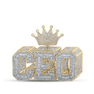10kt Yellow Gold Mens Baguette Diamond 3D CEO Crown Charm Pendant 12-3/8 Cttw