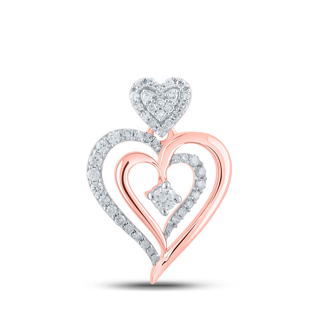 10kt Rose Gold Womens Round Diamond Heart Pendant 1/3 Cttw