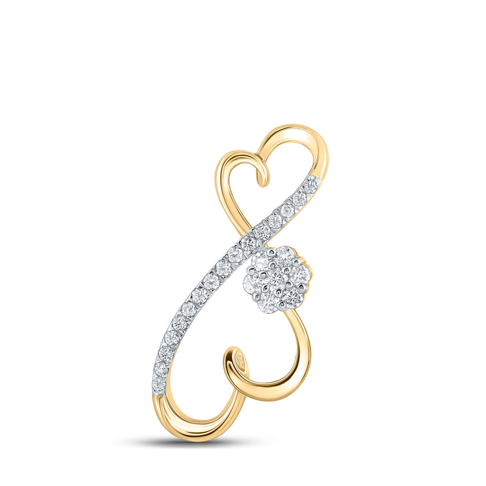 10kt Yellow Gold Womens Round Diamond Infinity Heart Pendant 1/4 Cttw