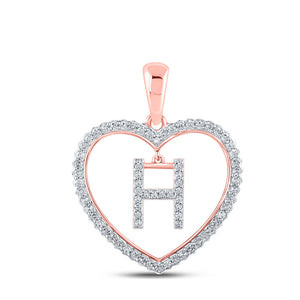 10kt Rose Gold Womens Round Diamond Heart H Letter Pendant 1/4 Cttw
