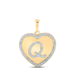 10kt Yellow Gold Womens Round Diamond Heart Q Letter Pendant 1/5 Cttw