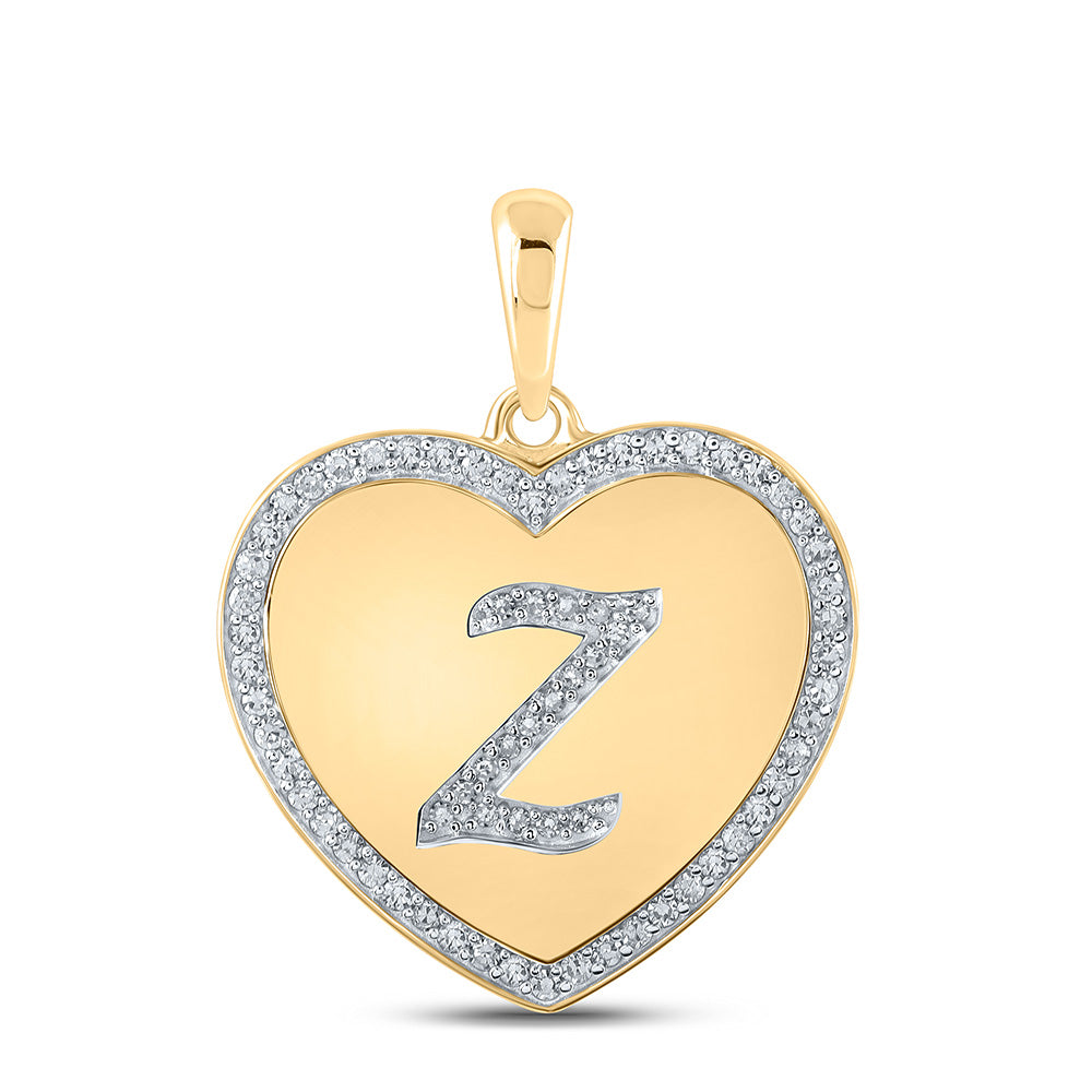 10kt Yellow Gold Womens Round Diamond Heart Z Letter Pendant 1/4 Cttw