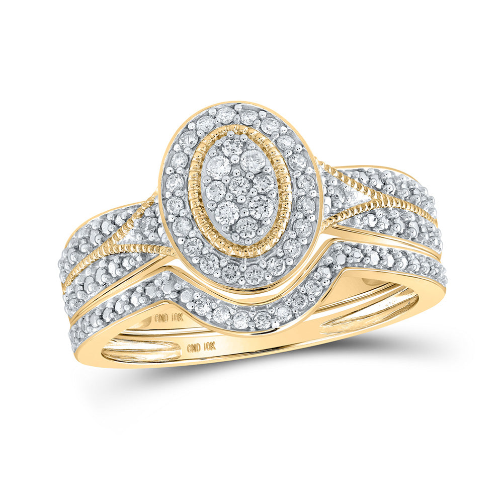 10kt Yellow Gold Round Diamond Halo Cluster Bridal Wedding Ring Band Set 1/5 Cttw