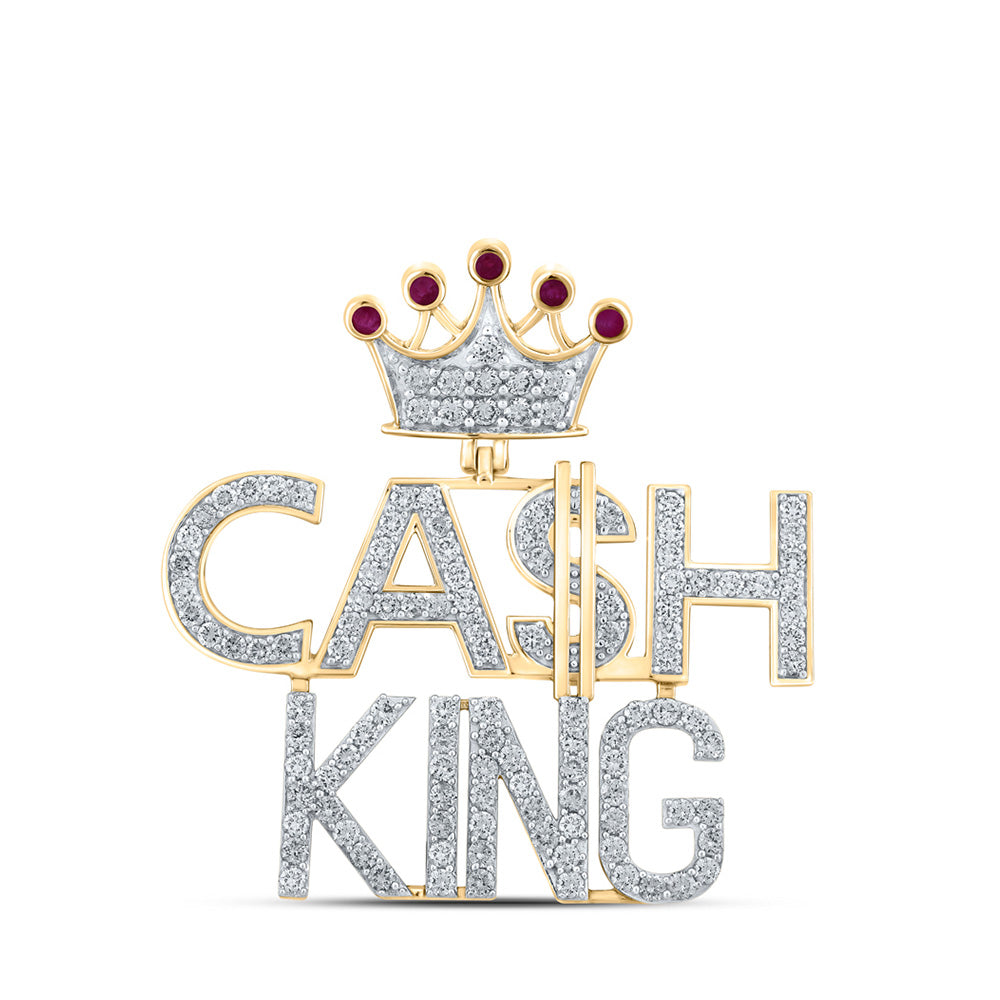 10kt Yellow Gold Mens Round Ruby Diamond Cash King Charm Pendant 3-3/4 Cttw