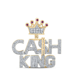 10kt Yellow Gold Mens Round Diamond Cash King Crown Charm Pendant 1/2 Cttw