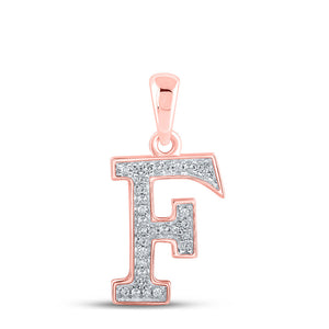 10kt Rose Gold Womens Round Diamond Initial F Letter Pendant 1/12 Cttw