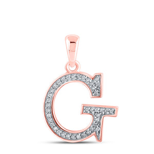 10kt Rose Gold Womens Round Diamond Initial G Letter Pendant 1/12 Cttw