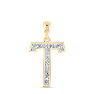 10kt Yellow Gold Womens Round Diamond Initial T Letter Pendant 1/20 Cttw