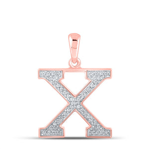 10kt Rose Gold Womens Round Diamond Initial X Letter Pendant 1/10 Cttw