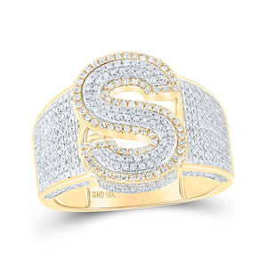 10kt Two-tone Gold Mens Round Diamond S Initial Letter Ring 1 Cttw