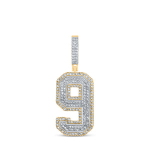 10kt Two-tone Gold Mens Round Diamond Number 9 Charm Pendant 1-3/8 Cttw