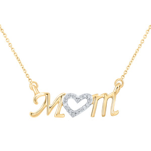 10kt Yellow Gold Womens Round Diamond Mom Necklace 1/20 Cttw
