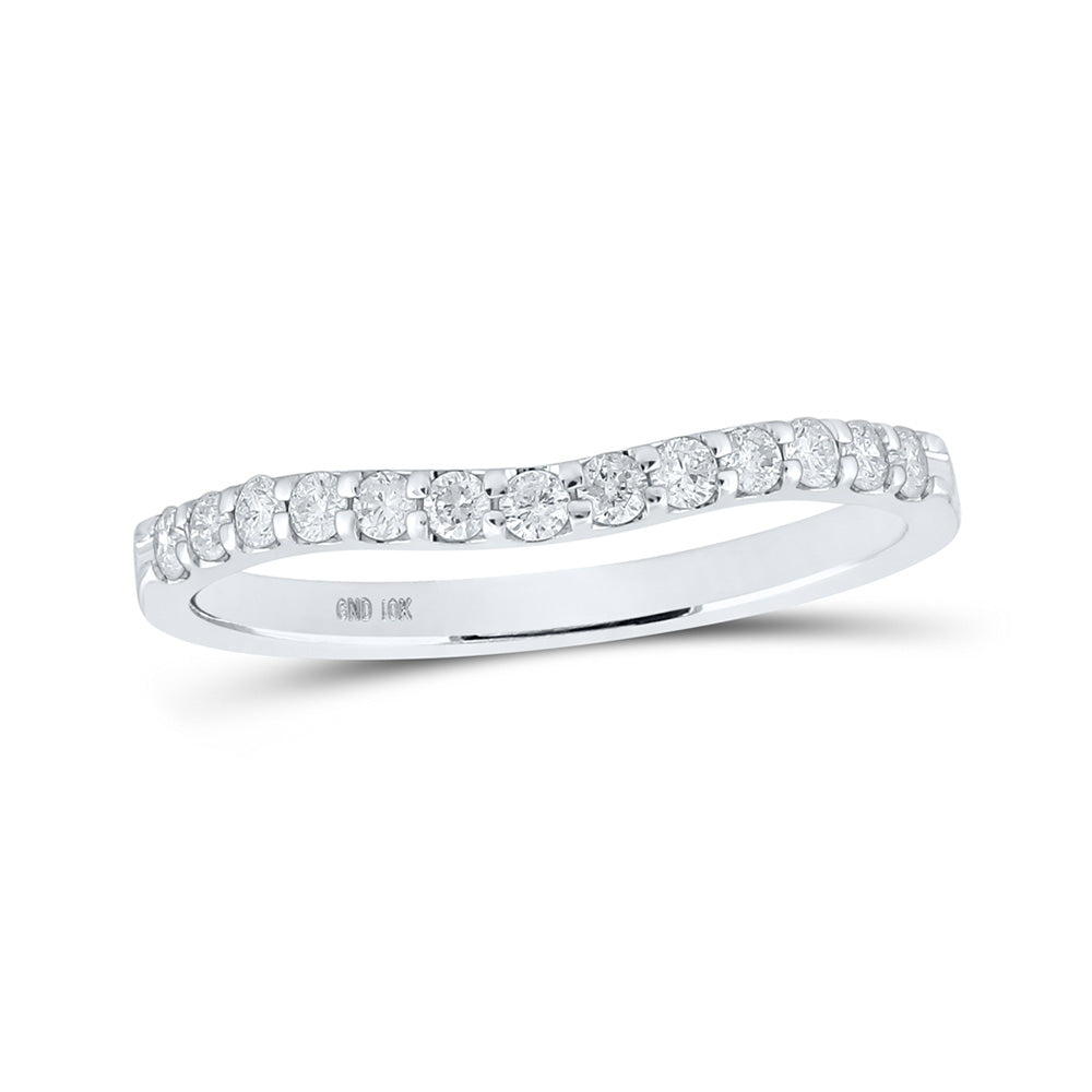 10kt White Gold Womens Round Diamond Curved Band Ring 1/4 Cttw