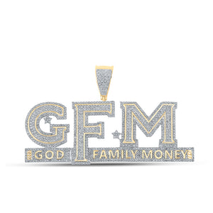 10kt Yellow Gold Mens Round Diamond God Family Money GFM Charm Pendant 3 Cttw