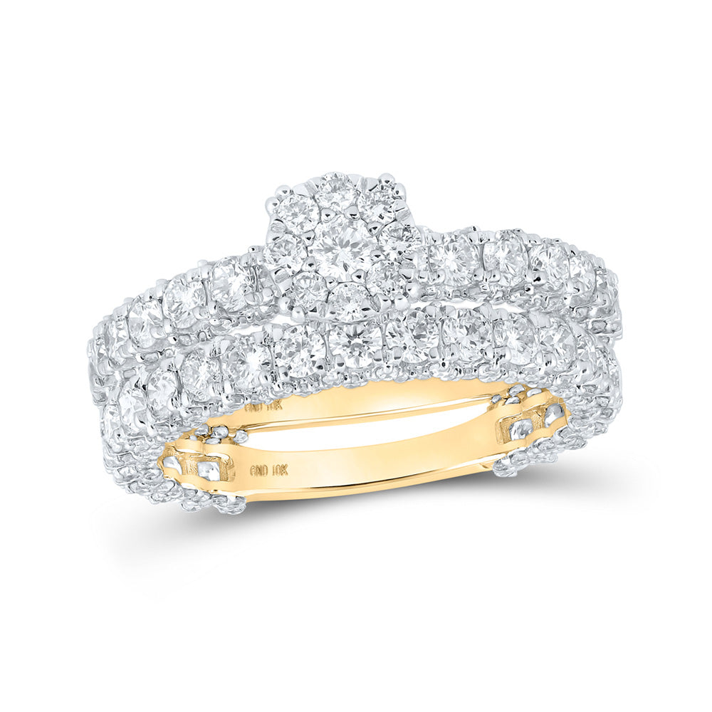10kt Yellow Gold Round Diamond Cluster Bridal Wedding Ring Band Set 3-1/4 Cttw