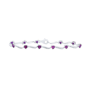 Sterling Silver Womens Heart Lab-Created Ruby Fashion Bracelet 4 Cttw