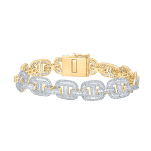 10kt Yellow Gold Mens Baguette Diamond Link Bracelet 8-1/2 Cttw