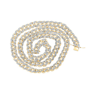10kt Yellow Gold Mens Round Diamond Curb Link Chain Necklace 10-7/8 Cttw