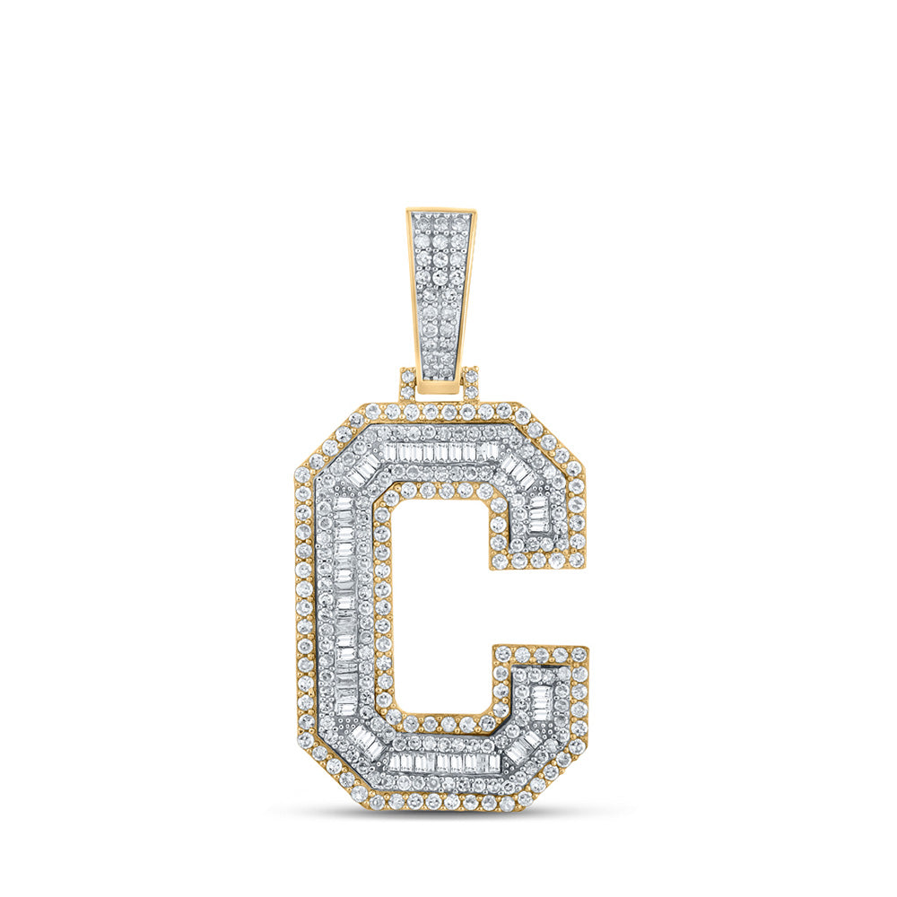 10kt Two-tone Gold Mens Baguette Diamond C Letter Charm Pendant 1-3/4 Cttw
