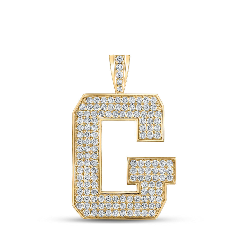 10kt Yellow Gold Mens Round Diamond G Initial Letter Charm Pendant 2-1/3 Cttw