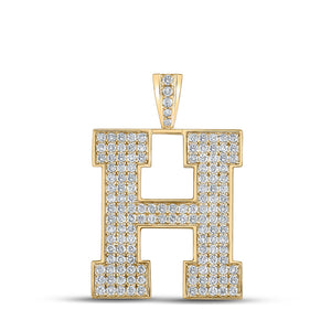 10kt Yellow Gold Mens Round Diamond H Initial Letter Charm Pendant 2-1/3 Cttw