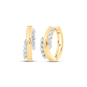 10kt Yellow Gold Womens Round Diamond Hoop Earrings 1/5 Cttw