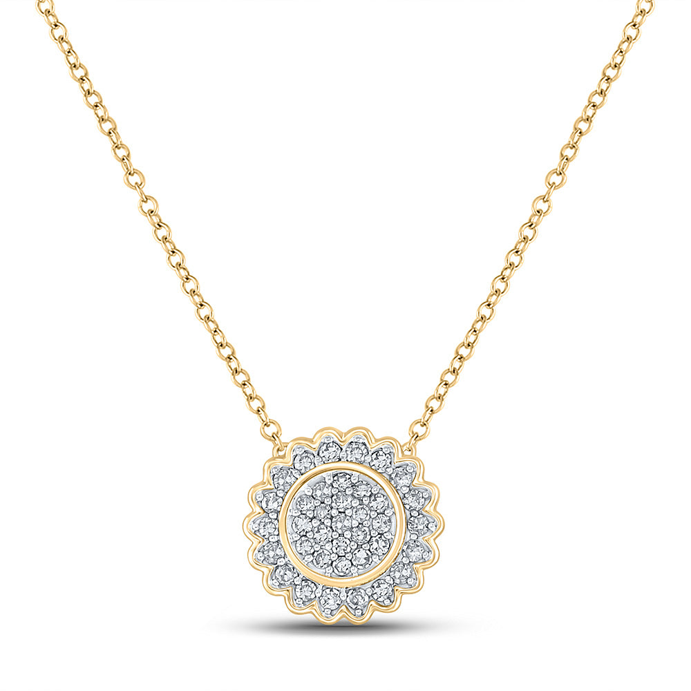 10kt Yellow Gold Womens Round Diamond Cluster Necklace 1/5 Cttw