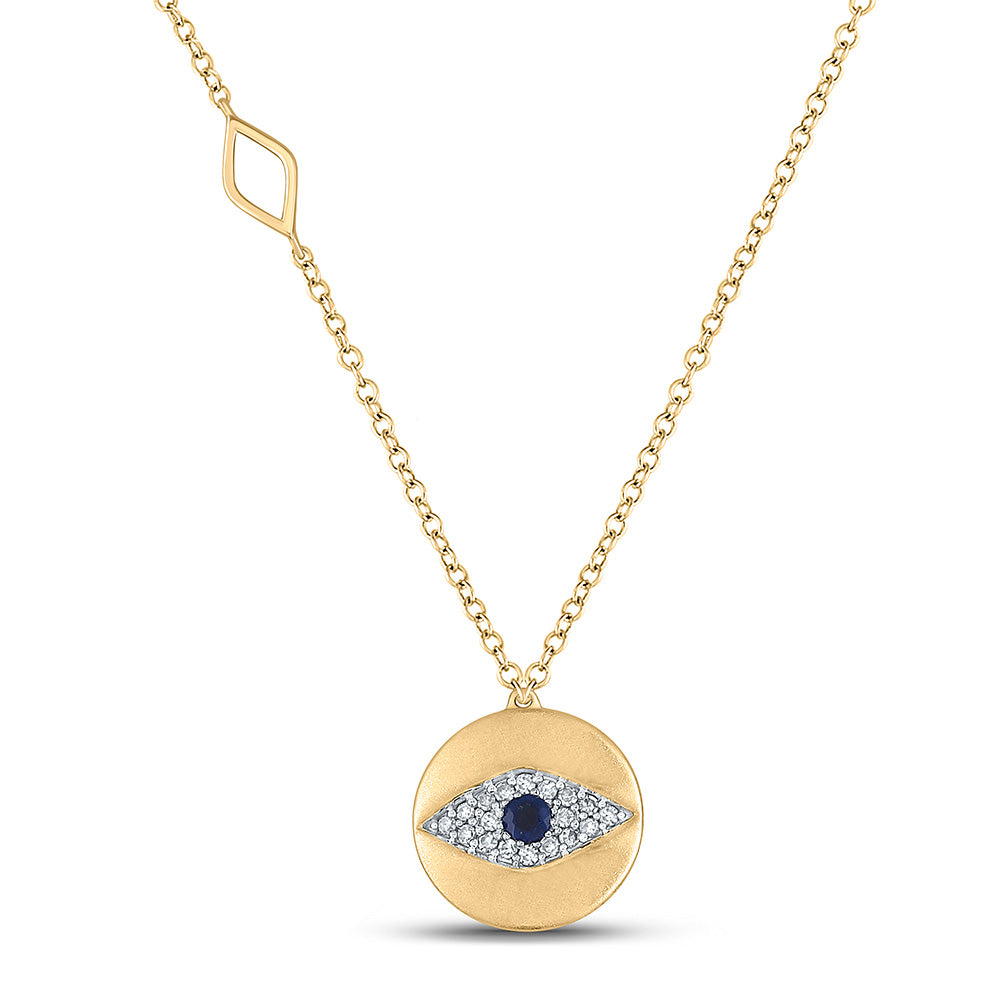 10kt Yellow Gold Womens Princess Blue Sapphire Evil Eye Necklace 1/5 Cttw