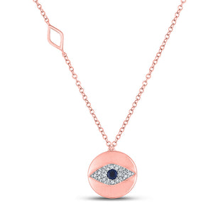 10kt Rose Gold Womens Princess Blue Sapphire Evil Eye Necklace 1/5 Cttw
