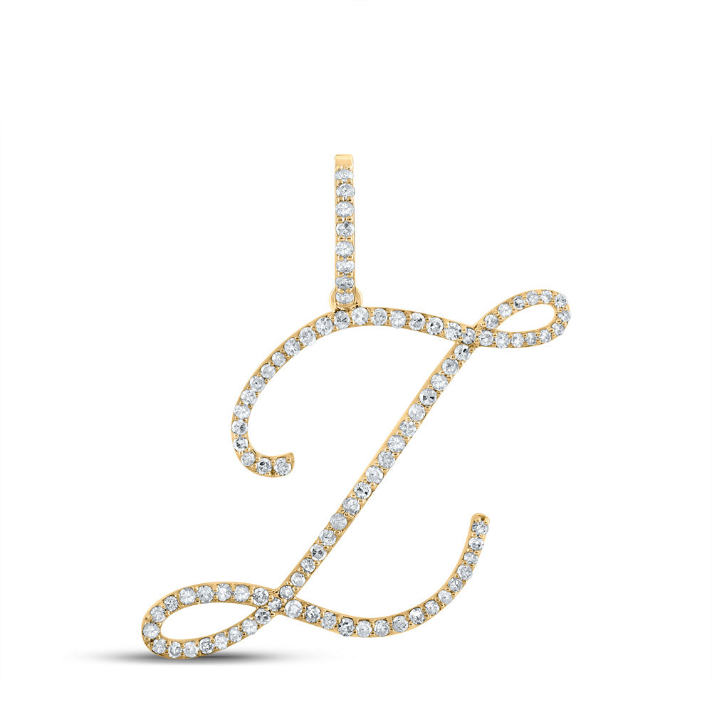 10kt Yellow Gold Womens Round Diamond L Initial Letter Pendant 5/8 Cttw