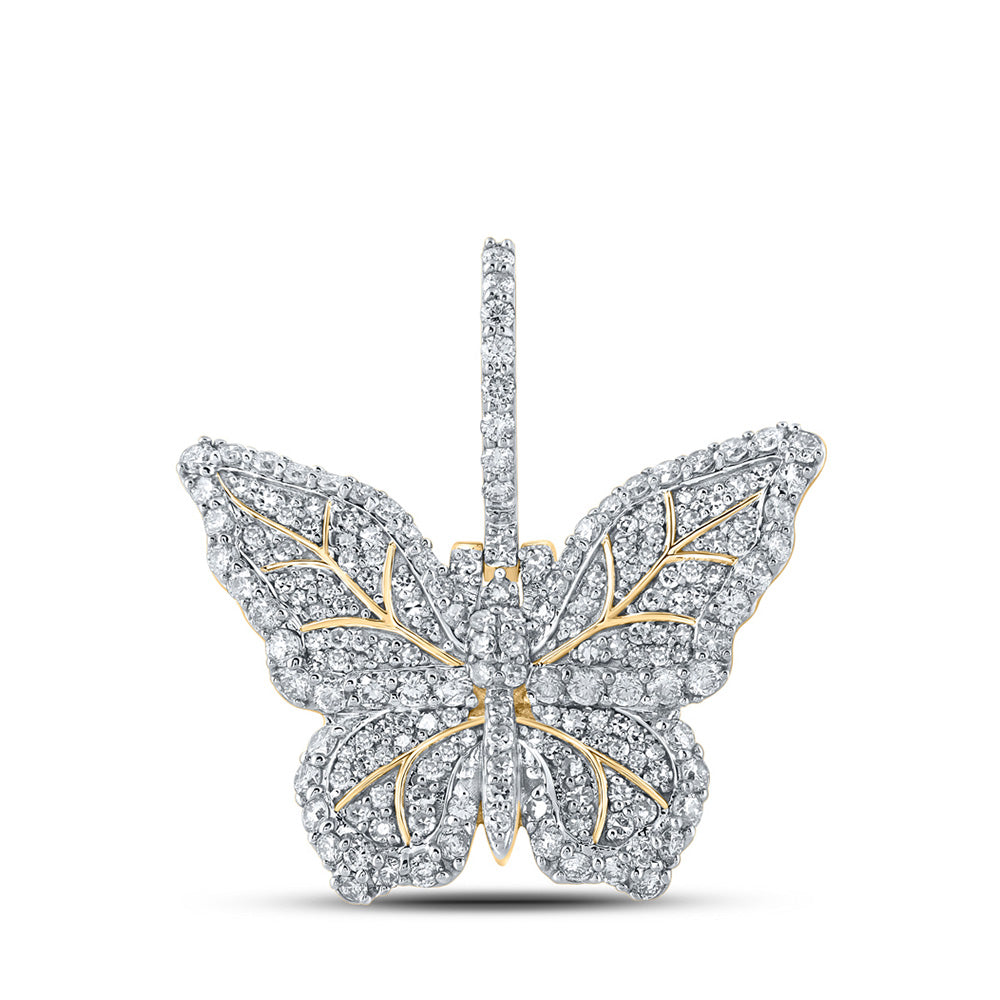 10kt Yellow Gold Mens Round Diamond Butterfly Charm Pendant 1-1/2 Cttw