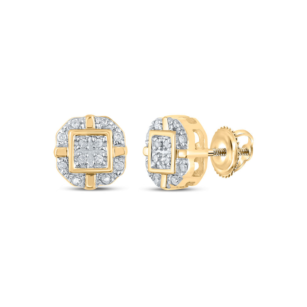 10kt Yellow Gold Womens Round Diamond Rounded Square Earrings 1/12 Cttw