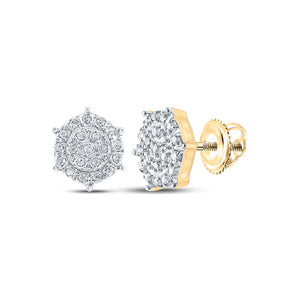 10kt Yellow Gold Womens Round Diamond Hexagon Cluster Earrings 1/8 Cttw