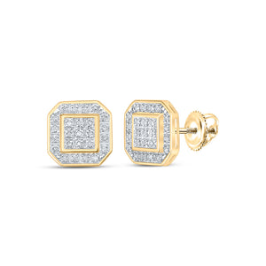 10kt Yellow Gold Womens Round Diamond Octagon Earrings 1/6 Cttw