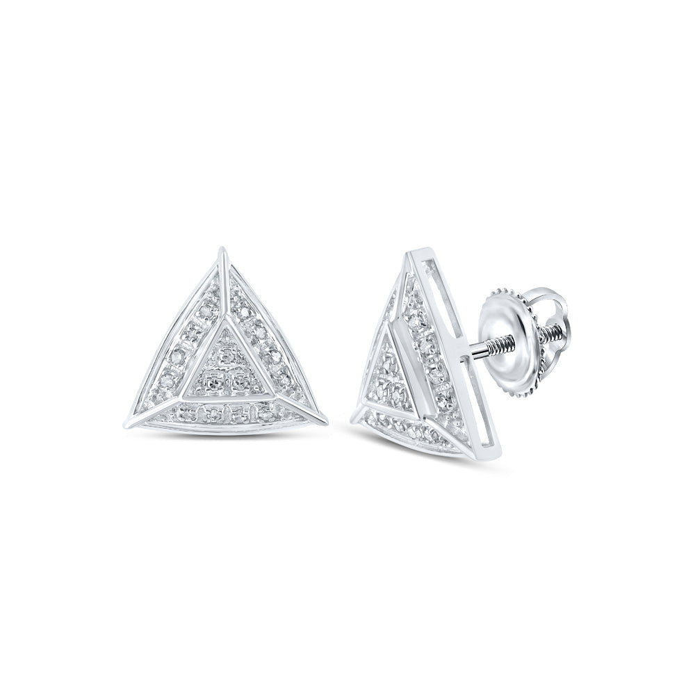 10kt White Gold Womens Round Diamond Triangle Earrings 1/10 Cttw