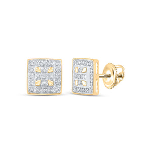 10kt Yellow Gold Womens Round Diamond Square Earrings 1/8 Cttw