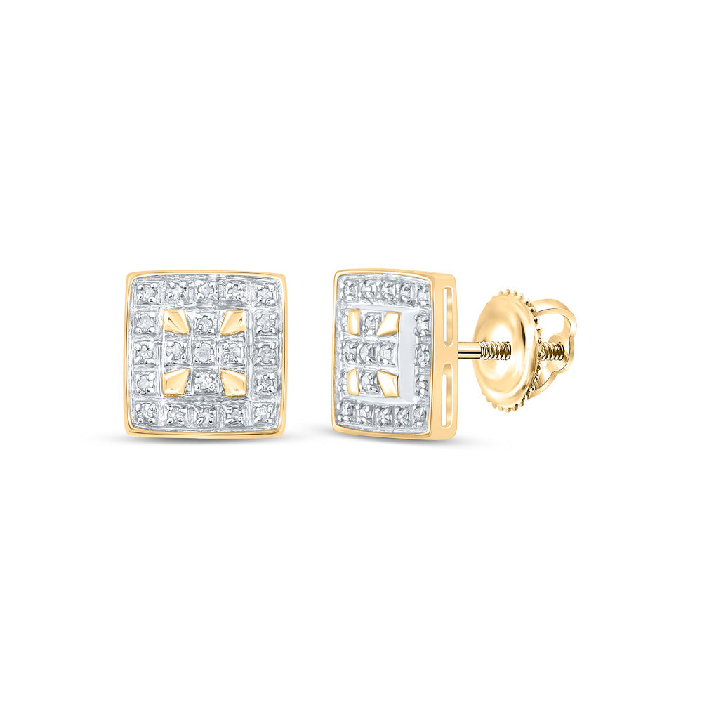 10kt Yellow Gold Womens Round Diamond Square Earrings 1/8 Cttw