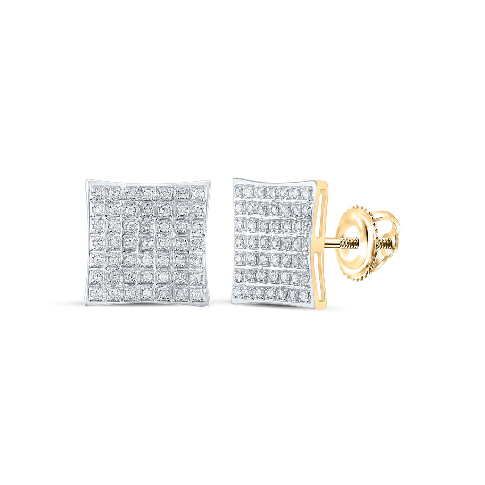 10kt Yellow Gold Womens Round Diamond Square Earrings 1/4 Cttw