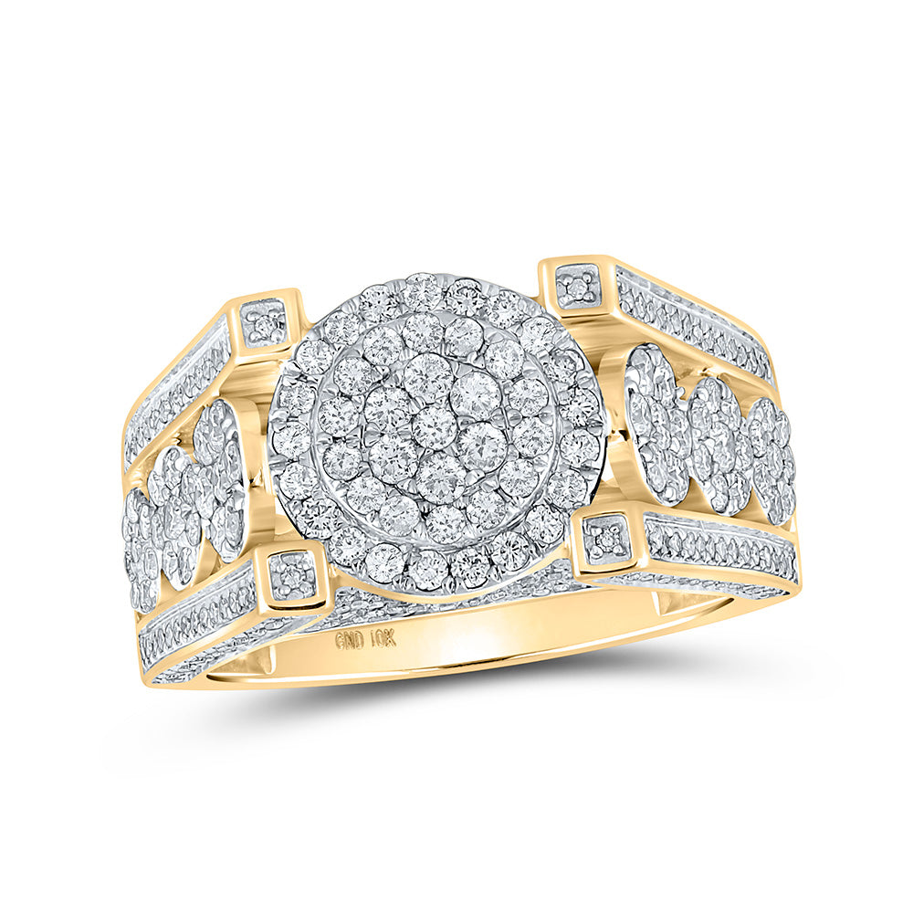10kt Yellow Gold Mens Round Diamond Cluster Ring 2-1/5 Cttw